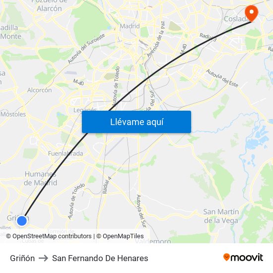 Griñón to San Fernando De Henares map