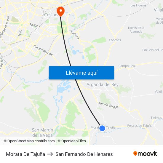 Morata De Tajuña to San Fernando De Henares map