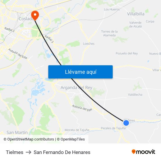 Tielmes to San Fernando De Henares map