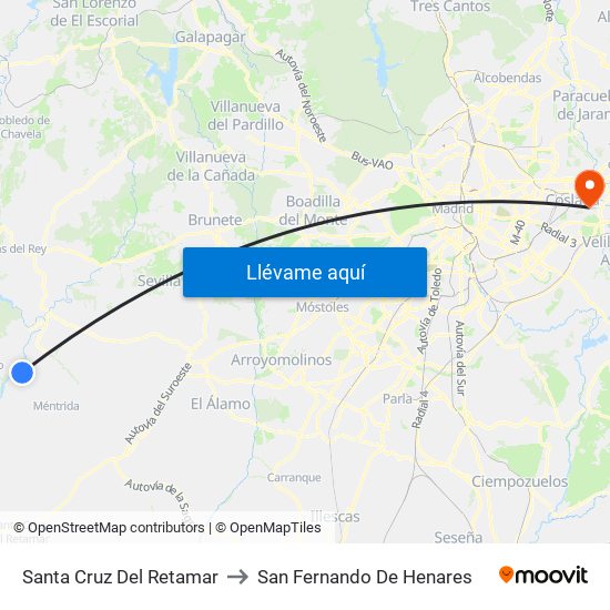Santa Cruz Del Retamar to San Fernando De Henares map
