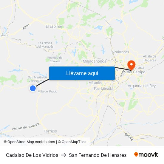 Cadalso De Los Vidrios to San Fernando De Henares map