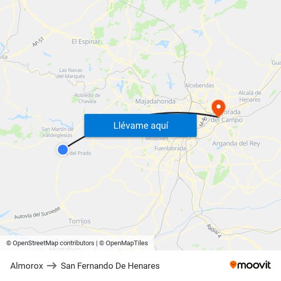 Almorox to San Fernando De Henares map