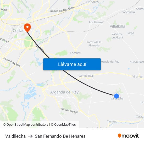 Valdilecha to San Fernando De Henares map