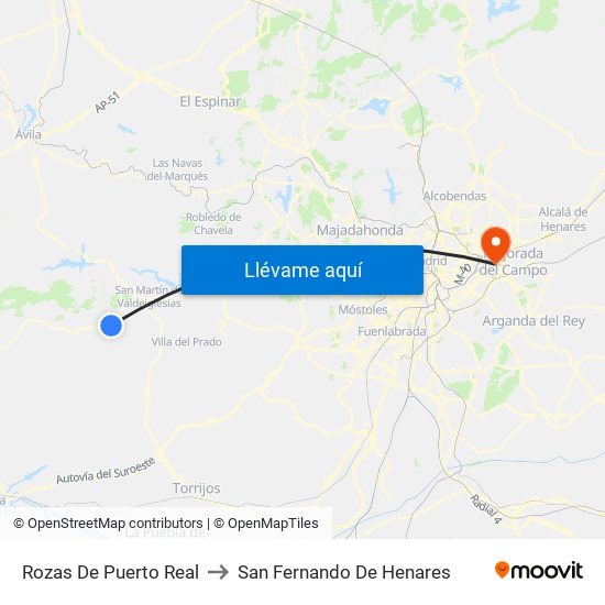 Rozas De Puerto Real to San Fernando De Henares map