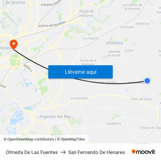 Olmeda De Las Fuentes to San Fernando De Henares map