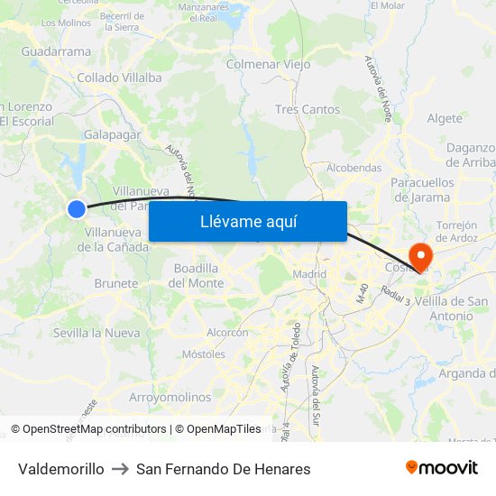 Valdemorillo to San Fernando De Henares map