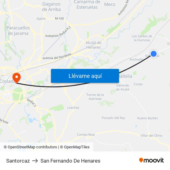 Santorcaz to San Fernando De Henares map