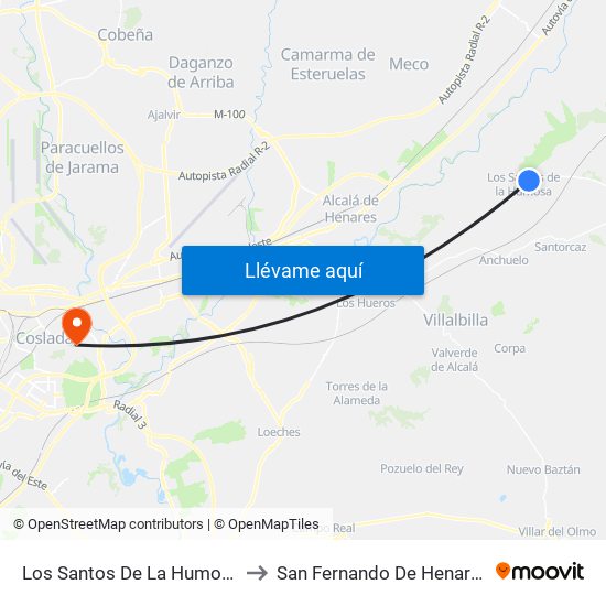 Los Santos De La Humosa to San Fernando De Henares map