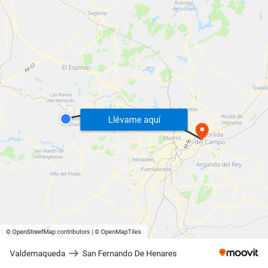 Valdemaqueda to San Fernando De Henares map