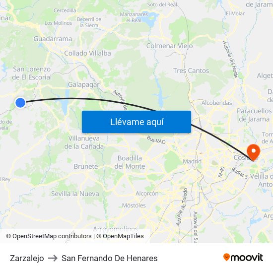 Zarzalejo to San Fernando De Henares map