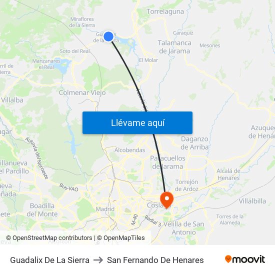 Guadalix De La Sierra to San Fernando De Henares map