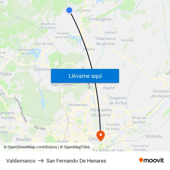 Valdemanco to San Fernando De Henares map