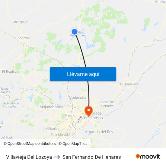 Villavieja Del Lozoya to San Fernando De Henares map