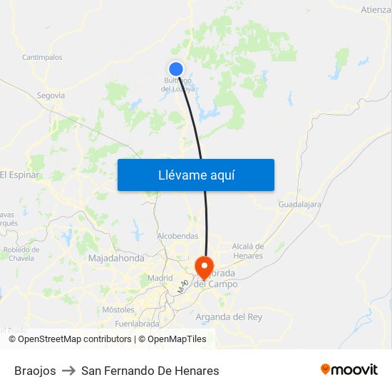 Braojos to San Fernando De Henares map
