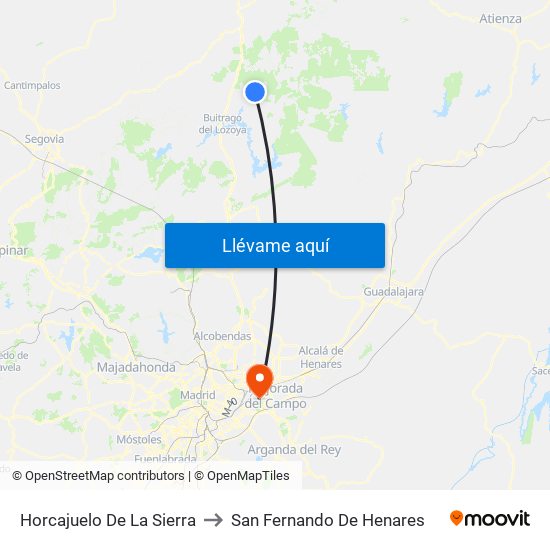 Horcajuelo De La Sierra to San Fernando De Henares map