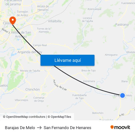Barajas De Melo to San Fernando De Henares map