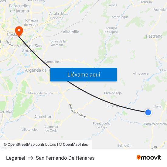 Leganiel to San Fernando De Henares map