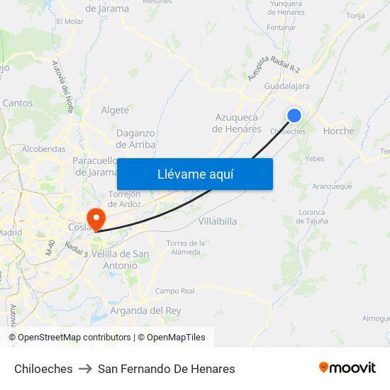 Chiloeches to San Fernando De Henares map