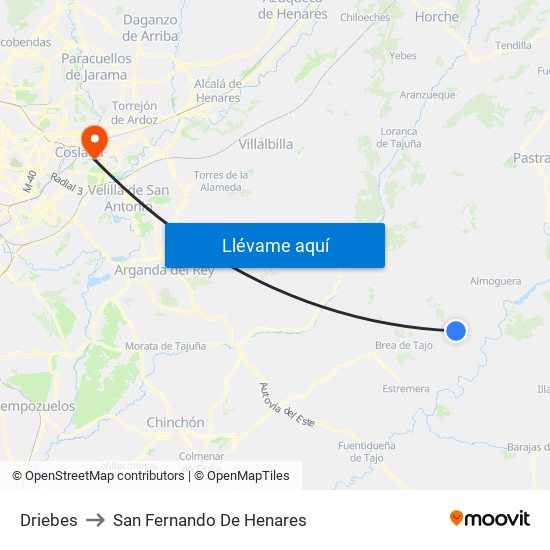 Driebes to San Fernando De Henares map