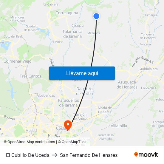 El Cubillo De Uceda to San Fernando De Henares map