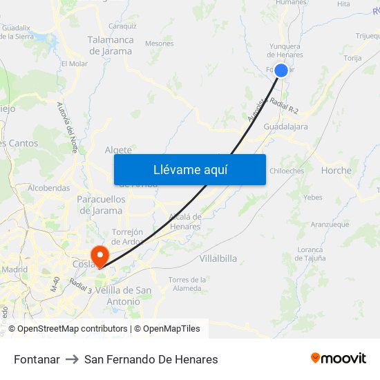 Fontanar to San Fernando De Henares map