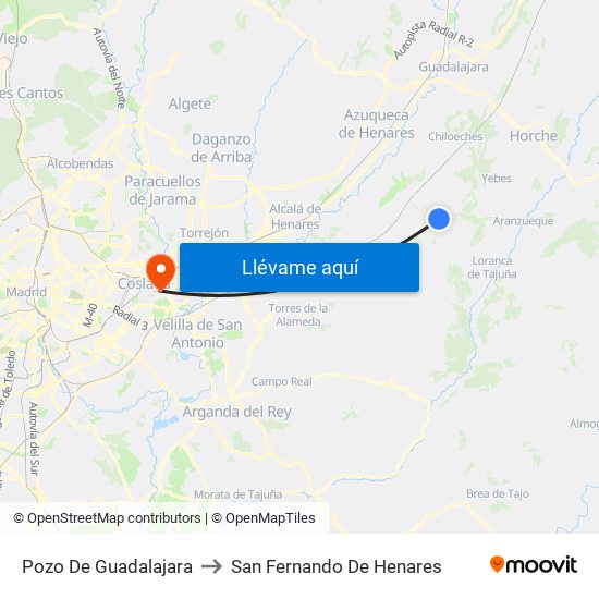 Pozo De Guadalajara to San Fernando De Henares map