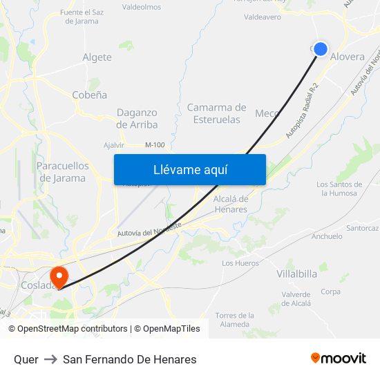 Quer to San Fernando De Henares map