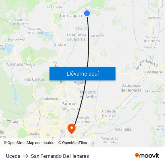 Uceda to San Fernando De Henares map