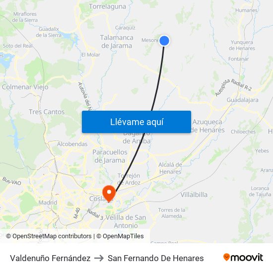 Valdenuño Fernández to San Fernando De Henares map