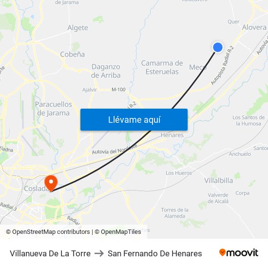 Villanueva De La Torre to San Fernando De Henares map