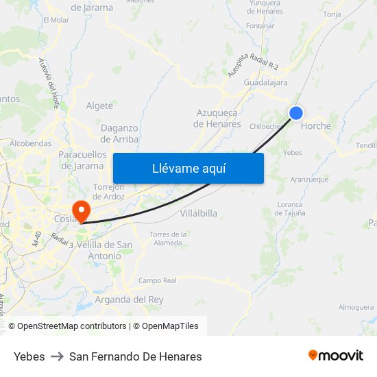 Yebes to San Fernando De Henares map