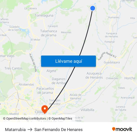 Matarrubia to San Fernando De Henares map