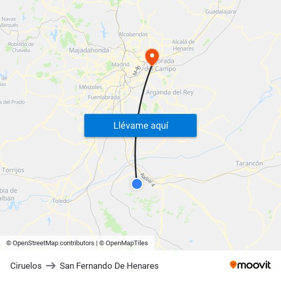 Ciruelos to San Fernando De Henares map