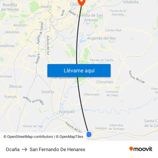 Ocaña to San Fernando De Henares map