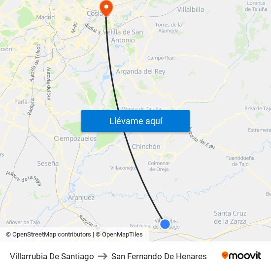 Villarrubia De Santiago to San Fernando De Henares map