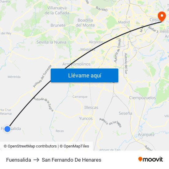 Fuensalida to San Fernando De Henares map