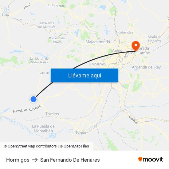 Hormigos to San Fernando De Henares map