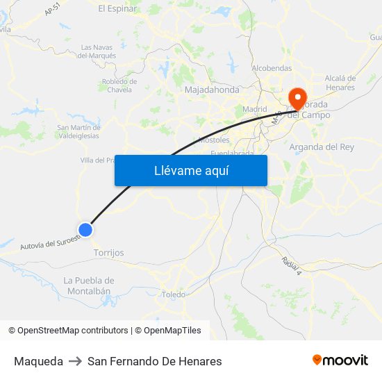 Maqueda to San Fernando De Henares map