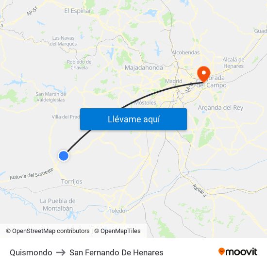 Quismondo to San Fernando De Henares map