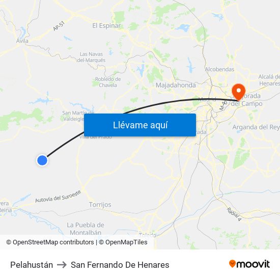 Pelahustán to San Fernando De Henares map