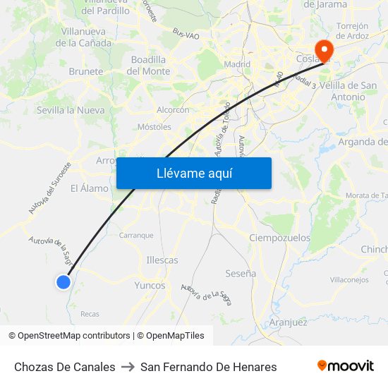 Chozas De Canales to San Fernando De Henares map