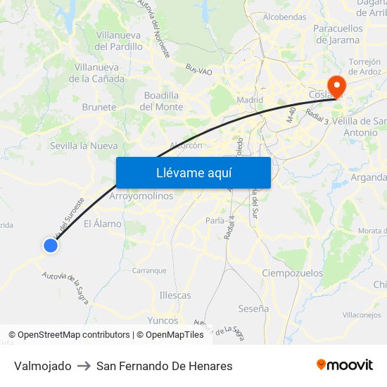 Valmojado to San Fernando De Henares map