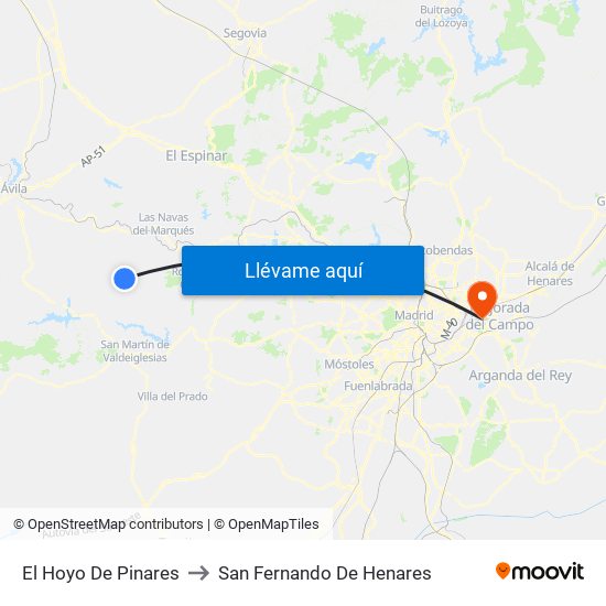 El Hoyo De Pinares to San Fernando De Henares map