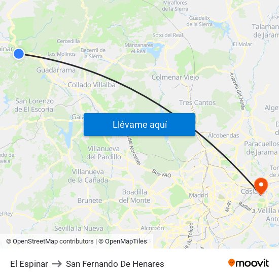 El Espinar to San Fernando De Henares map