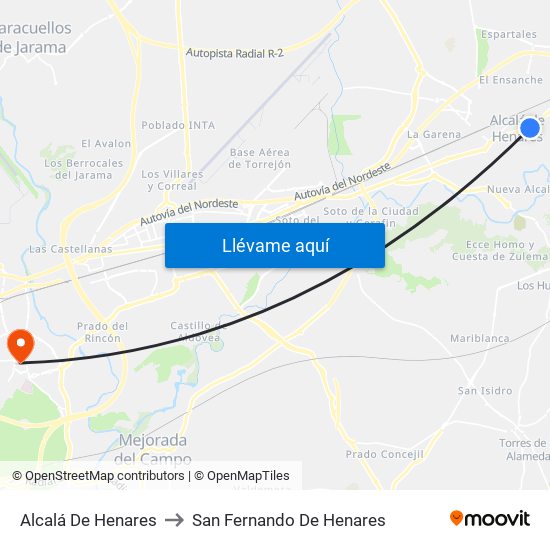 Alcalá De Henares to San Fernando De Henares map