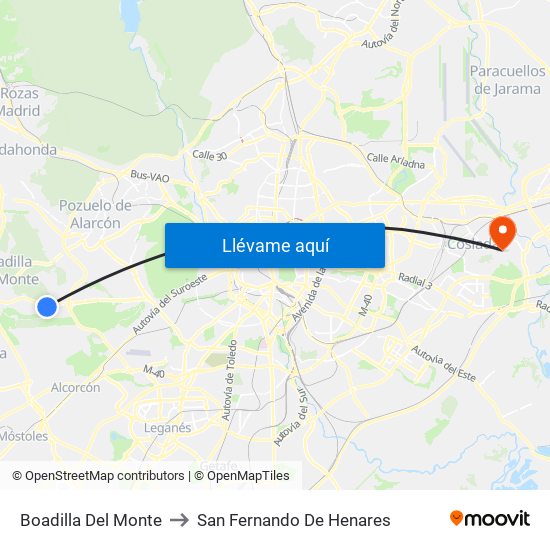 Boadilla Del Monte to San Fernando De Henares map