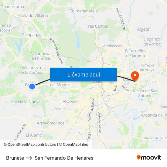 Brunete to San Fernando De Henares map