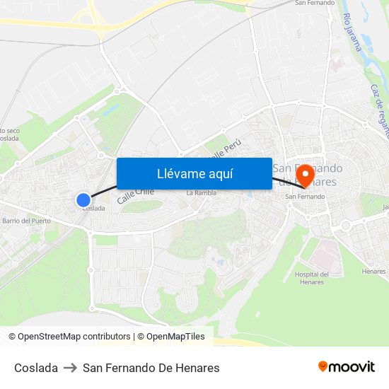 Coslada to San Fernando De Henares map