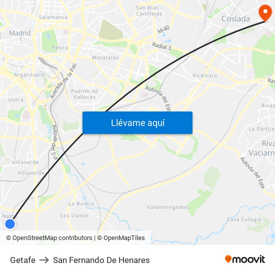 Getafe to San Fernando De Henares map