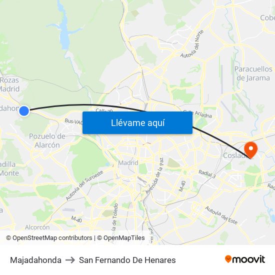 Majadahonda to San Fernando De Henares map